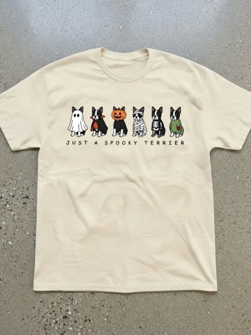 Spooky Boston Terrier Dogs Halloween Costume Cotton Gildan T-Shirt